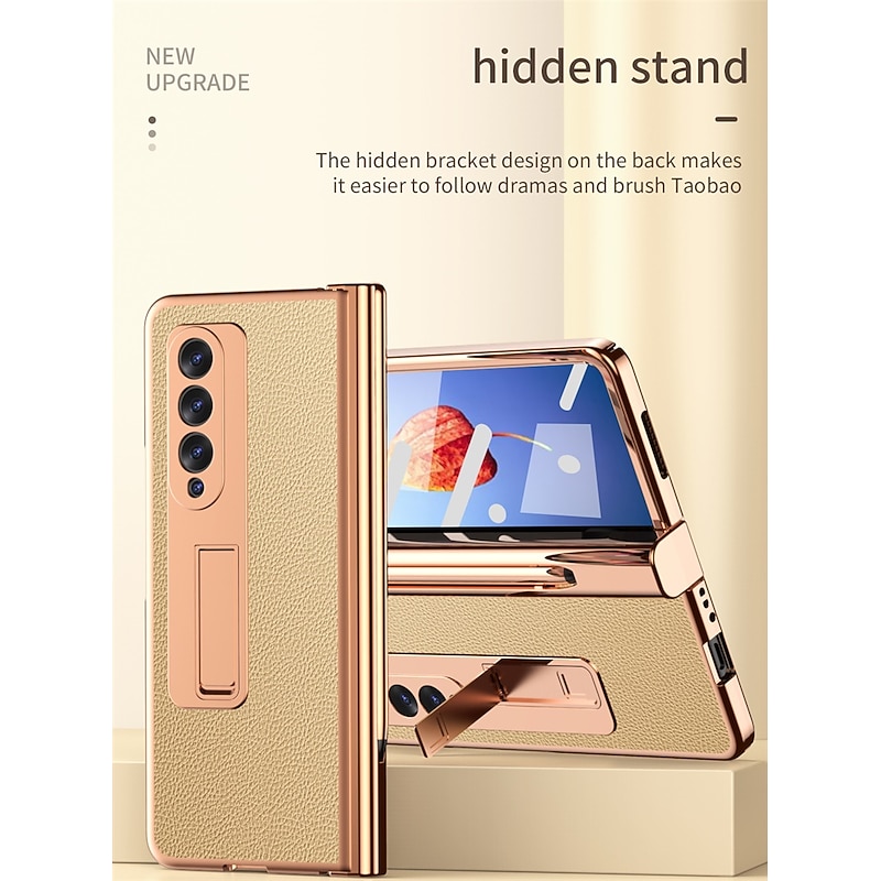 Phone Case For Samsung Galaxy Z Fold 5 Z Fold 4 Z Fold 3 Kickstand Shockproof PU Leather3