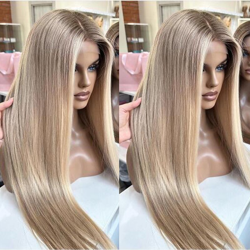 Unprocessed Virgin Hair 13x4 Lace Front Wig Free Part Brazilian Hair Straight Multi-color Wig 130% 150% Density with Baby Hair Smooth Highlighted / Balayage Hair  Pre-Plucked For Women Long3