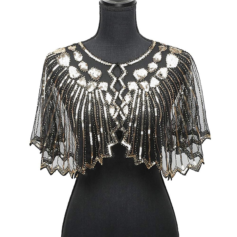 Women's 1920s Shawl Wraps Beaded Sequin Gatsby Cape Evening Bolero Flapper Cover Up Roaring 20s The Great Gatsby Party Evening3