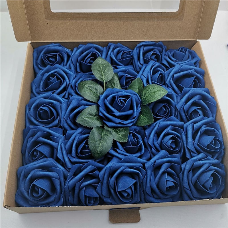 25/50pcs/set Gift Box 8cm Artificial Rose With Leaves 25 50 Boxes Of Home Flower Decoration Wedding Decoration4