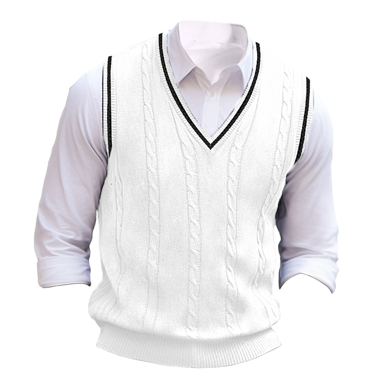 Men's Sweater Vest Dress Sweater Pullover Sweater Jumper Knit Sweater Ribbed Cable Knit Regular Tops Knitted Plain V Neck Keep Warm Modern Contemporary Daily Wear Going out Clothing Apparel Fall2