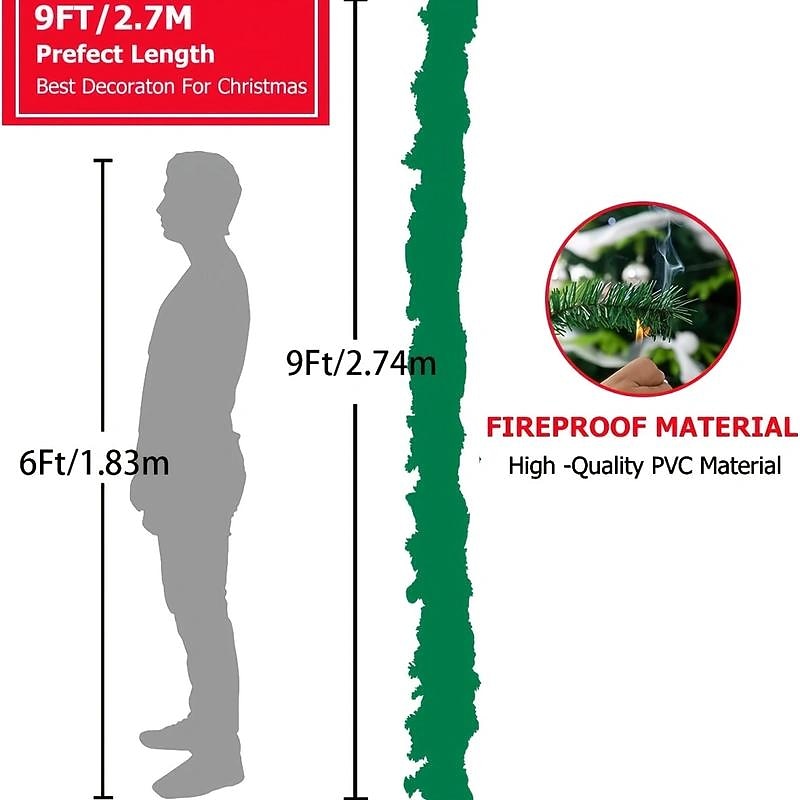 1pc, Snow Flocked Christmas Garland, Snowy Artificial Christmas Garland, Winter Frosted Holiday Pine Garland White Cedar Garland For Xmas Tree Stairs Fireplace Decor Christmas Wreath.4