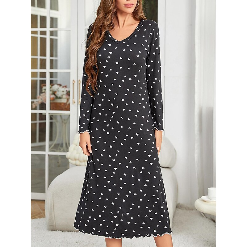 Women's Pajamas Nightgown Nightshirt Dress Dot Simple Casual Comfort Home Daily Bed Breathable V Wire Long Sleeve Fall Winter Home Outfits3