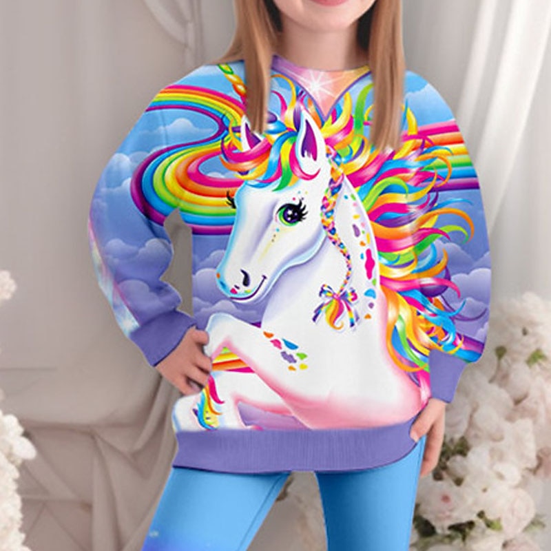Girls' 3D Unicorn Sweatshirt & Legging Set Set Pink Long Sleeve 3D Print Fall Winter Active Fashion Daily Kids 3-12 Years Crew Neck Outdoor Vacation Date Regular Fit4