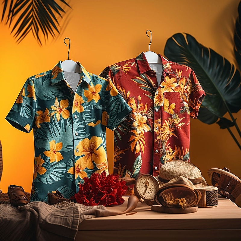 Men's Floral Tropical Flowers Shirt Summer Hawaiian Shirt Aloha Shirt Short Sleeve Shirt Turndown Hawaiian Casual Outdoor Street Casual Daily Burgundy Green S M L