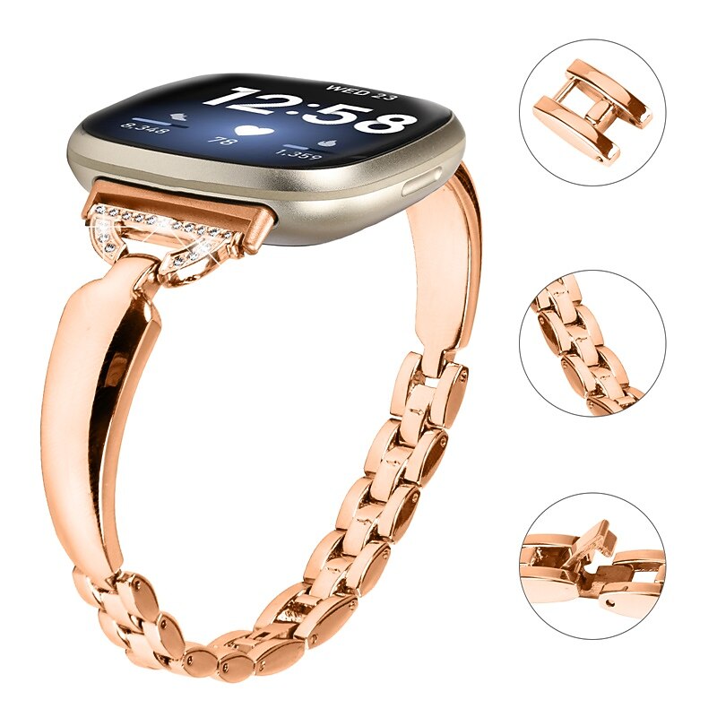 Smart Watch Band Compatible with Fitbit Versa 4, Sense 2, Versa 3, Sense Alloy Smartwatch Strap Women Glitter Crystal Jewelry Bracelet Replacement  Wristband2