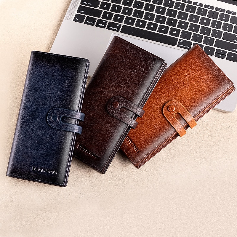 Men's Genuine Leather Long Wallet – Vintage Bifold Clutch with Card Slots & Coin Pocket for Business & Casual Use3