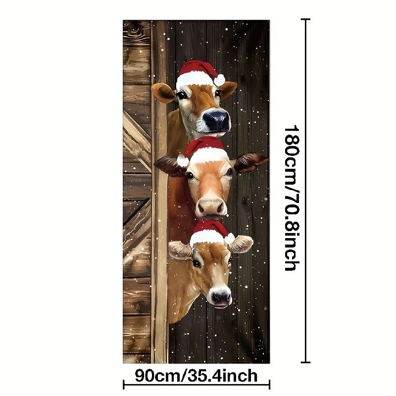 Christmas Door Decorations Cows Decorations Xmas Door Covers Door Tapestry Door Curtain Decoration Backdrop Door Banner for Front Door Farmhouse Holiday Party Decor Supplies3