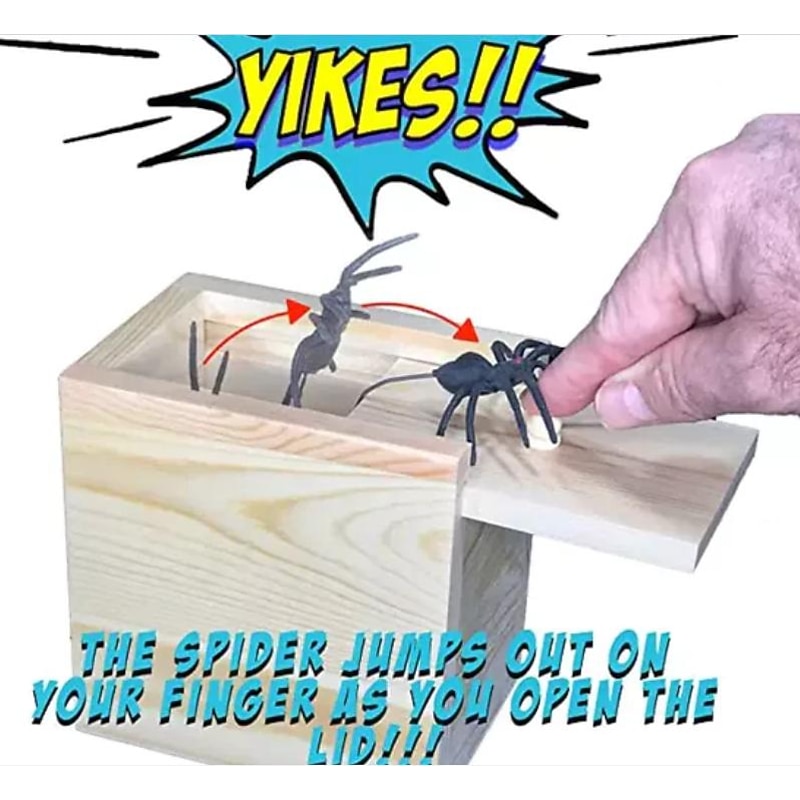 Halloween Spider Scare Prank Box Gift Spider in a Box Gag Gift, Hilarious Wooden Scare Box,Handmade Fun Joke Scarebox Toy2