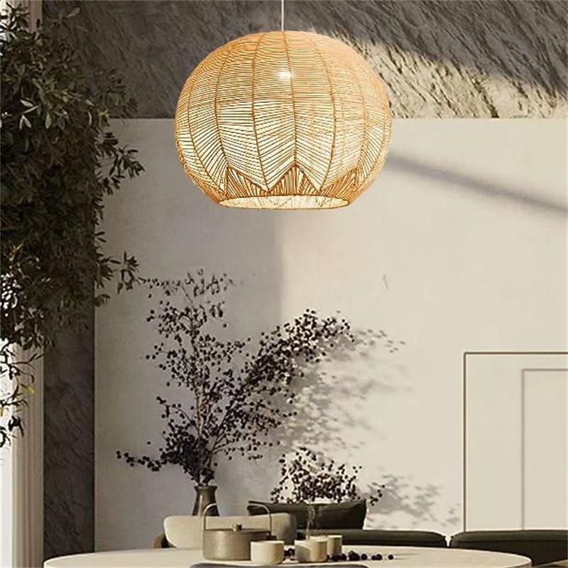 Bamboo Pendant Light 30cm Boho Light Fixture, Hand Woven Wicker Pendant Light,Rattan Chandeliers for Dining Room Kitchen Island Bedroom Foyer Hallway 110-240V4