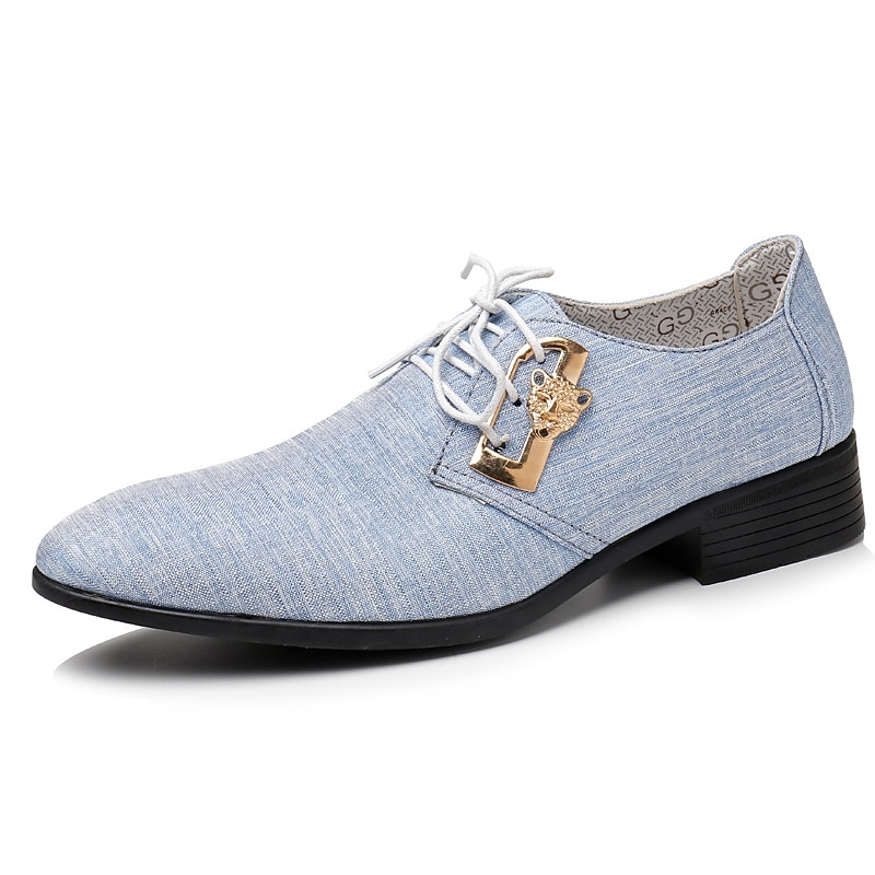 Men's Fashion Oxford Shoes – Light Blue Lace-Up Dress Shoes with Golden Tiger Detail for Formal or Casual Occasions2