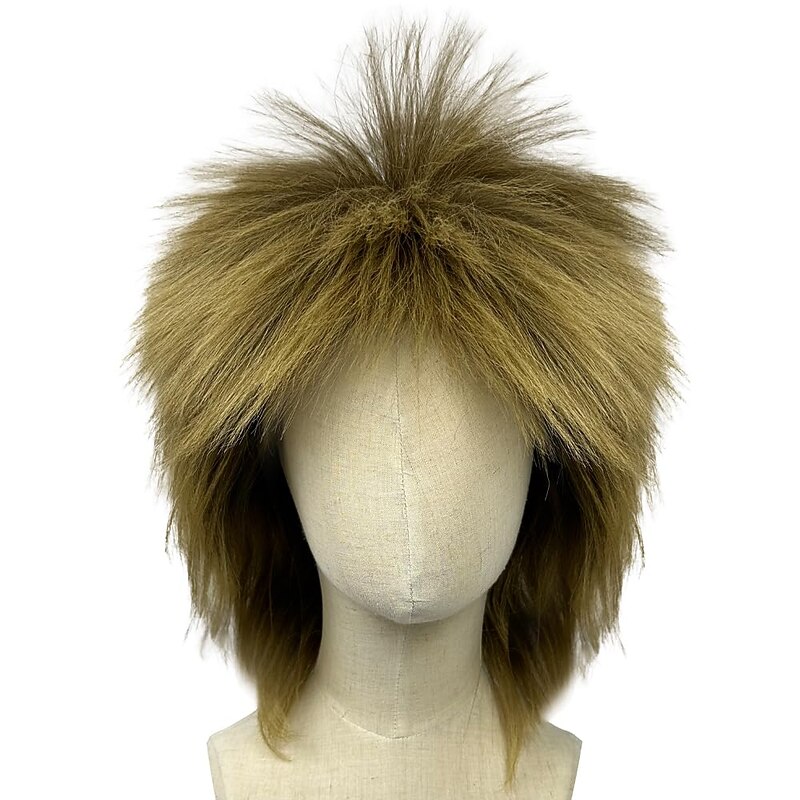 Blonde Curly Wig Mullet Blonde Brown Wig with Dark Roots 70s 80s Rocker Wig Two Tone Layered Wig Cosplay Costume Wigs Women Men (Blonde Spiky Wig) Halloween Wigs2