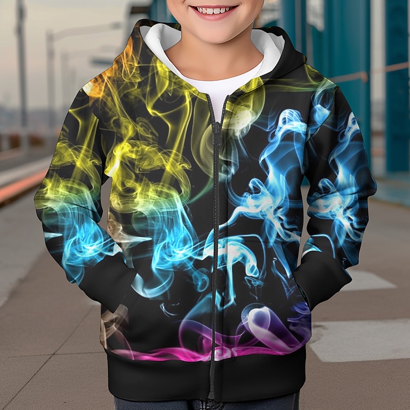 Boys 3D Graphic Hoodie Coat Outerwear Long Sleeve 3D Print Fall Winter Fashion Streetwear Cool Polyester Kids 3-12 Years Zip Hooded Outdoor Casual Daily Regular Fit2