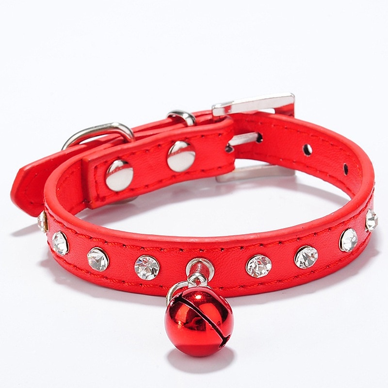 New Pet Dog Bell Collar Water Diamond Small Cat Collar3