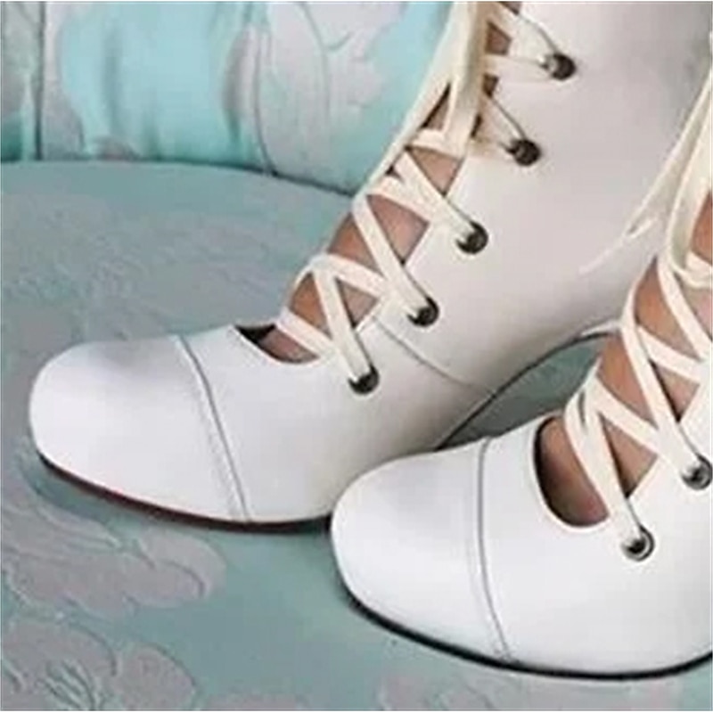 Women's Vintage Victorian Lace-Up Ankle Boots – Retro Style White Mid-Heel Boots for Cosplay & Special Events2