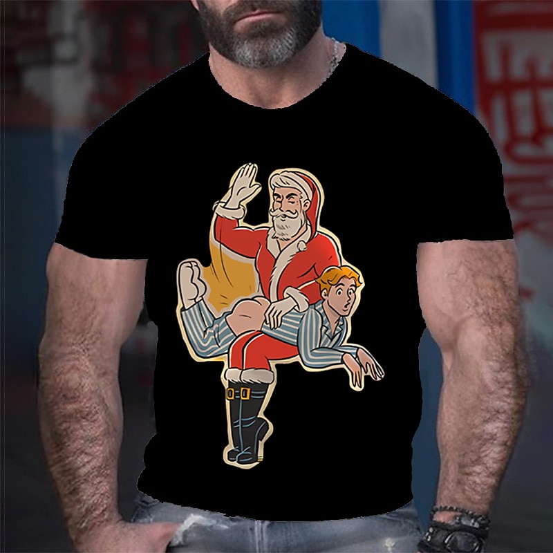 Men's Santa Claus Merry Christmas T Shirt Tee Top Cotton Short Sleeve Graphic Shirt Heather Gray Black Red Comfortable Tee Sports Outdoor Holiday Fashion Designer Clothing2