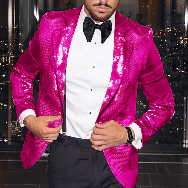 Men's Blazer Jacket Notch Collar Fashion Disco Sequin Pattern Blazer Black Silver Fuchsia Tailored Fit Single Breasted One-button4