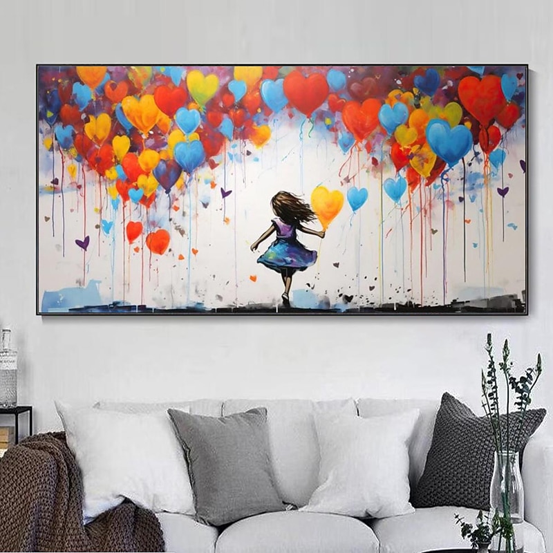 Large Balloon Girl Dream Big Dreams Graffiti Canvas Wall Art Handpainted Gril Oil Painting Street art Handmade Graffiti Art Dreams On Canvas For Home Decor No Frame3