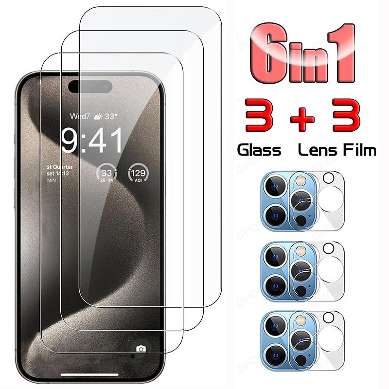 3 Sets Screen Protector + Camera Lens Protector For Apple iPhone 16 iPhone 15 14 Pro Max Tempered Glass Privacy Anti-Spy 9H Hardness Anti Bubbles Anti-Fingerprint Scratch Proof