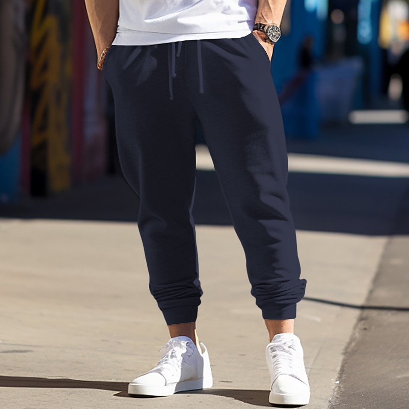 Men's Fleece Pants Sweatpants Joggers Pocket Drawstring Elastic Waist Plain Comfort Breathable Outdoor Daily Going out Fashion Casual Black Navy Blue2