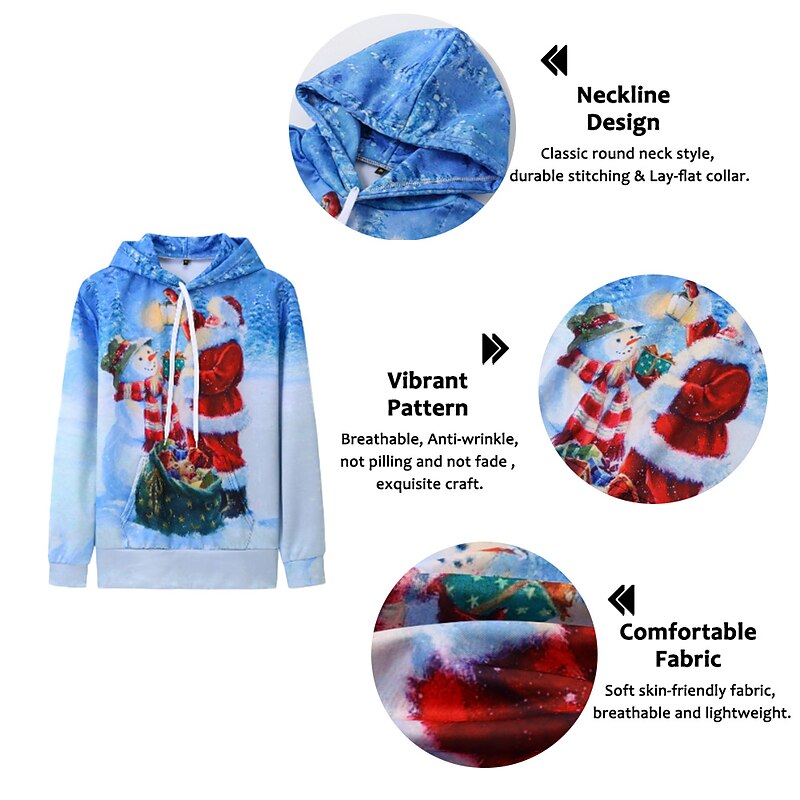 Christmas Men's Santa Claus 3D Hoodies Tracksuit Hoodies Set Red green Black White Red Navy Blue Hooded Graphic Santa Claus Snowman 2 Piece Print Sports & Outdoor Casual 3D Print Streetwear Designer2