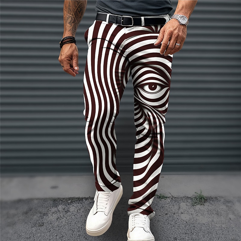 Eye Business Abstract Men's 3D Print Dress Pants Pants Trousers Outdoor Daily Wear Streetwear Polyester Wine Black Navy Blue S M L Medium Waist Elasticity Pants4