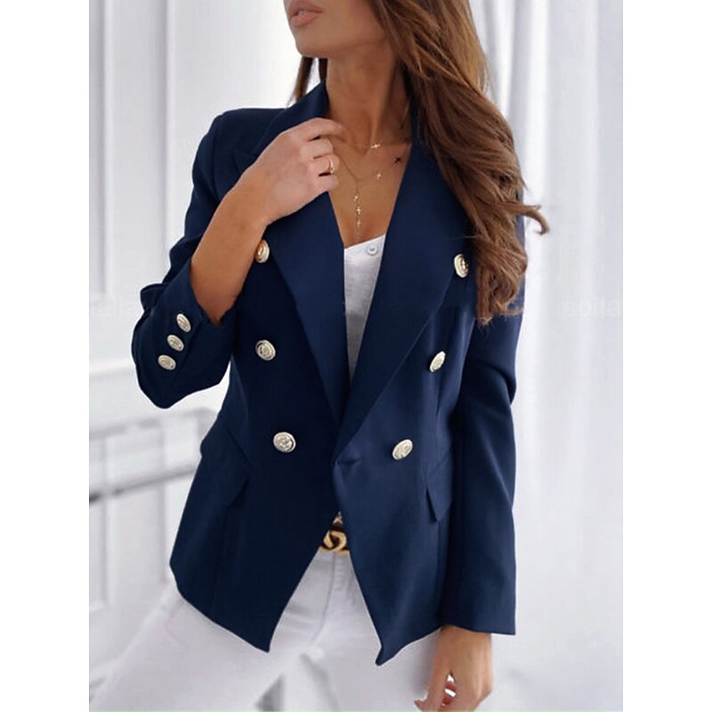 Women's Blazer Office Formal Button Pink Fall Windproof Streetwear Double Breasted Lapel Outerwear Long Sleeve Summer Black S3