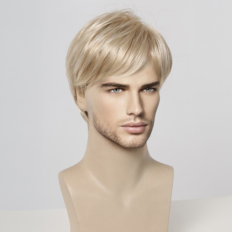 Synthetic Wig Uniforms Career Costumes Princess kinky Straight Middle Part Layered Haircut Machine Made Wig 8 inch Light golden Synthetic Hair Men's Cosplay Party Fashion Blonde3