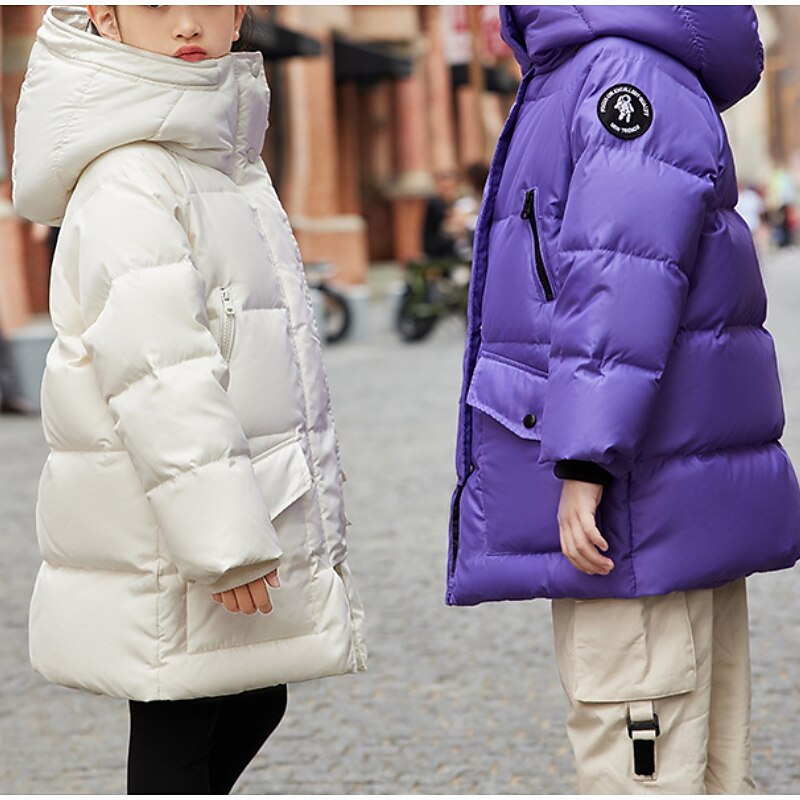 Kids Girls' Down Coat Kids Puffer Jacket Adorable Zipper School Coat Outerwear 7-13 Years Spring White Red2