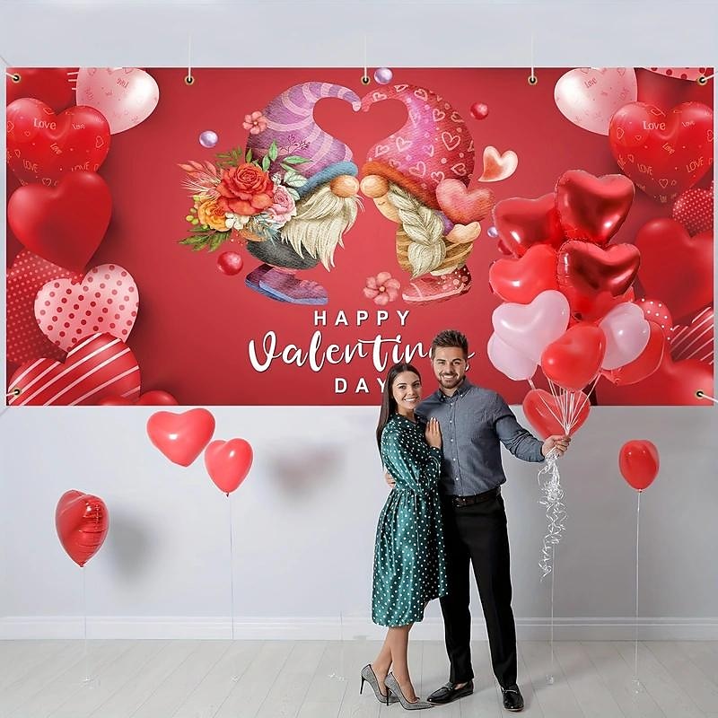 Valentine's Day Outdoor Decorations Garage Door Cover Banner Gnomes Large Backdrop Decoration for Outdoor Garage Door Home Wall Decorations Event Party Parade2
