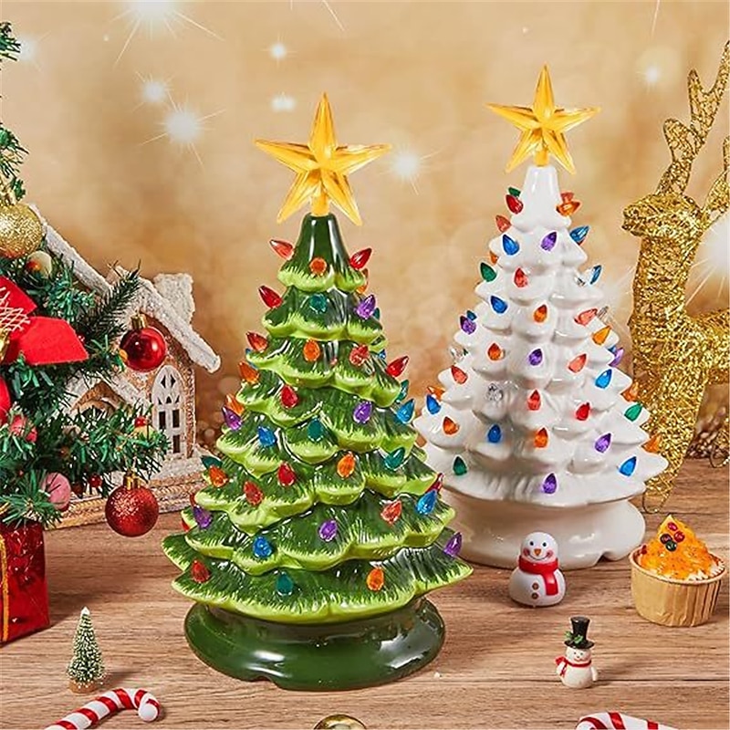 Christmas Tree Ceramic Christmas Tree Tabletop Decoration LED Light Hand-Painted Vintage Christmas Holiday Decoration 1PC2