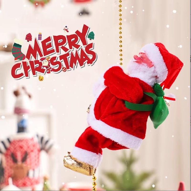 Christmas Electric Chimney Climbing Santa Claus Musical Toys,Xmas Gift Climbs Up and Down Electric Hanging Toy with Christmas Music Christmas Tree Decoration Christmas Party Home Door