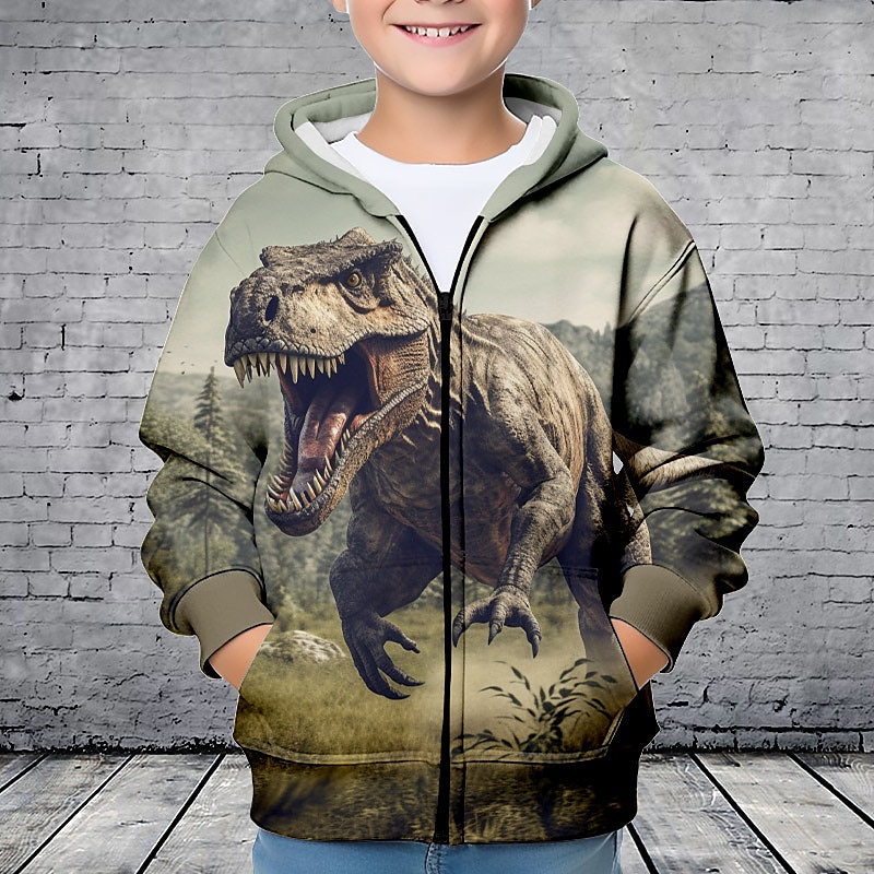 Boys 3D Dinosaur Hoodie Coat Outerwear Long Sleeve 3D Print Fall Winter Fashion Streetwear Cool Polyester Kids 3-12 Years Outdoor Casual Daily Regular Fit2
