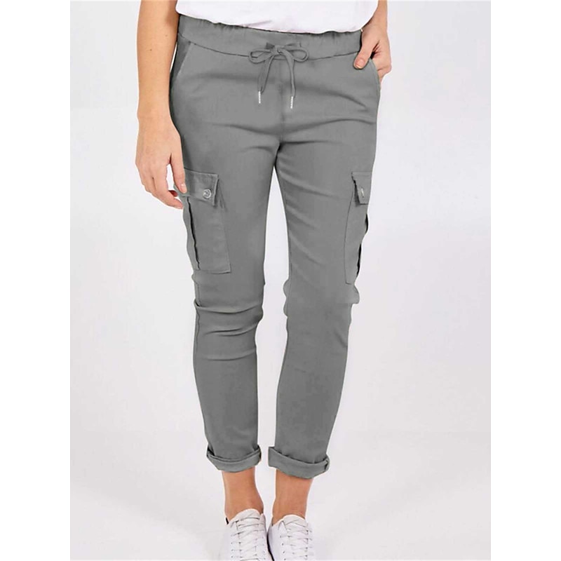 Women's Cargo Pants Pants Trousers Plain Mid Waist Full Length Dark Grey Fall