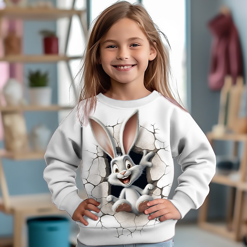 Girls' 3D Cat Rabbit Sweatshirt Pullover Long Sleeve 3D Print Fall Winter Fashion Streetwear Adorable Polyester Kids 3-12 Years Crew Neck Outdoor Casual Daily Regular Fit3