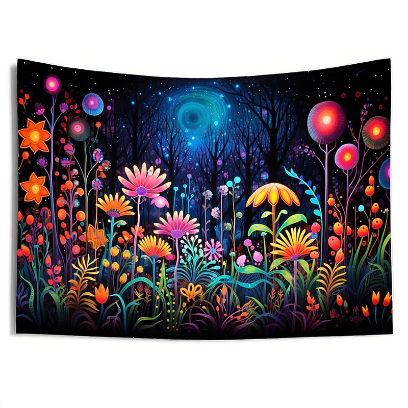 Blacklight Tapestry UV Reactive Glow in the Dark Flower Trippy Misty Nature Landscape Hanging Tapestry Wall Art Mural for Living Room Bedroom3