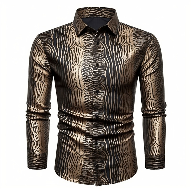Men's Snake Metallic Shirt Button Up Shirt Long Sleeve Abstract Daily Wear Going out Fall & Winter Turndown Print Button-Down Black Gold Brown Khaki4