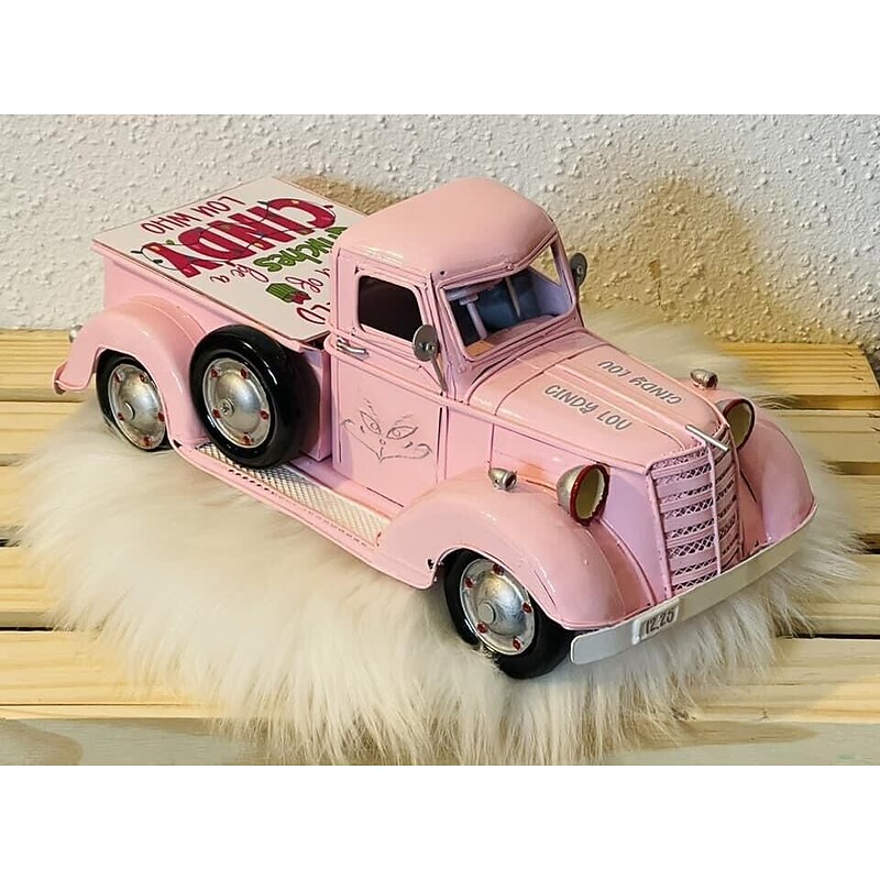 Christmas Vintage Pink Truck Decor, Farmhouse Pink Truck Decorations, Decorative Tabletop Storage, Pick-up Metal Truck Planter, Valentines Day & Christmas Gifts Xmas Gift3