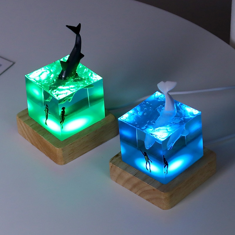 Marine Resin Whale Humpback Whale 5cm/2inch Cube Ornament Luminous Mini Night Light Birthday Christmas Gift3
