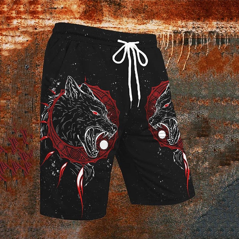 Men's Wolf Halloween Costumes Swim Trunks Swim Shorts Board Shorts Mid Waist Hawaiian Punk & Gothic Holiday Beach Drawstring with Mesh lining Elastic Waist Designer Clothing Apparel