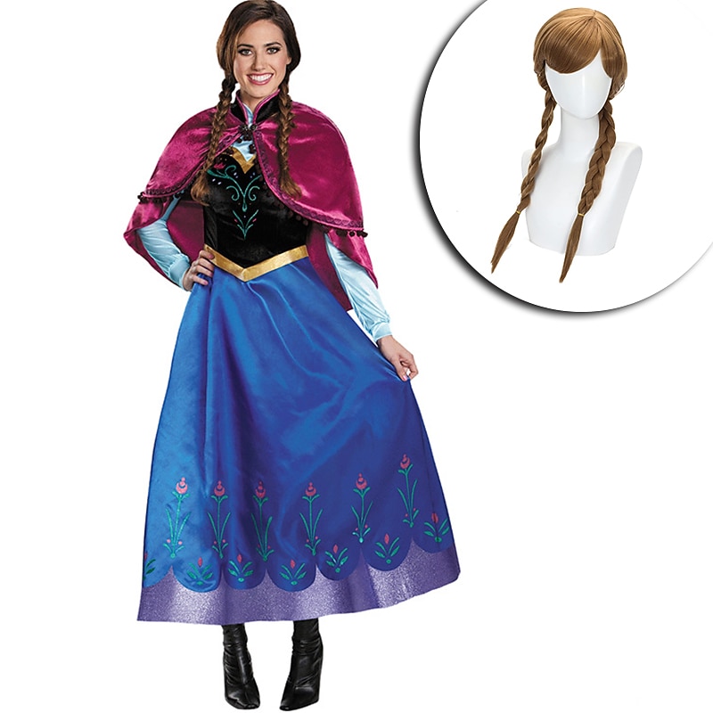 Fairytale Princess Anna Flower Girl Dress Theme Party Costume Tulle Dresses Women's Movie Cosplay Cosplay Halloween Blue Dress Halloween Carnival Masquerade Polyester With Wig