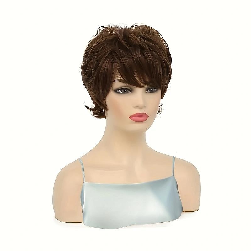 Brown 4 Inch Short Pixie Cut Hair Wigs For Women Short Straight Hair Wigs With Bangs Synthetic None Lace Hair Wigs For Daily Party Use2