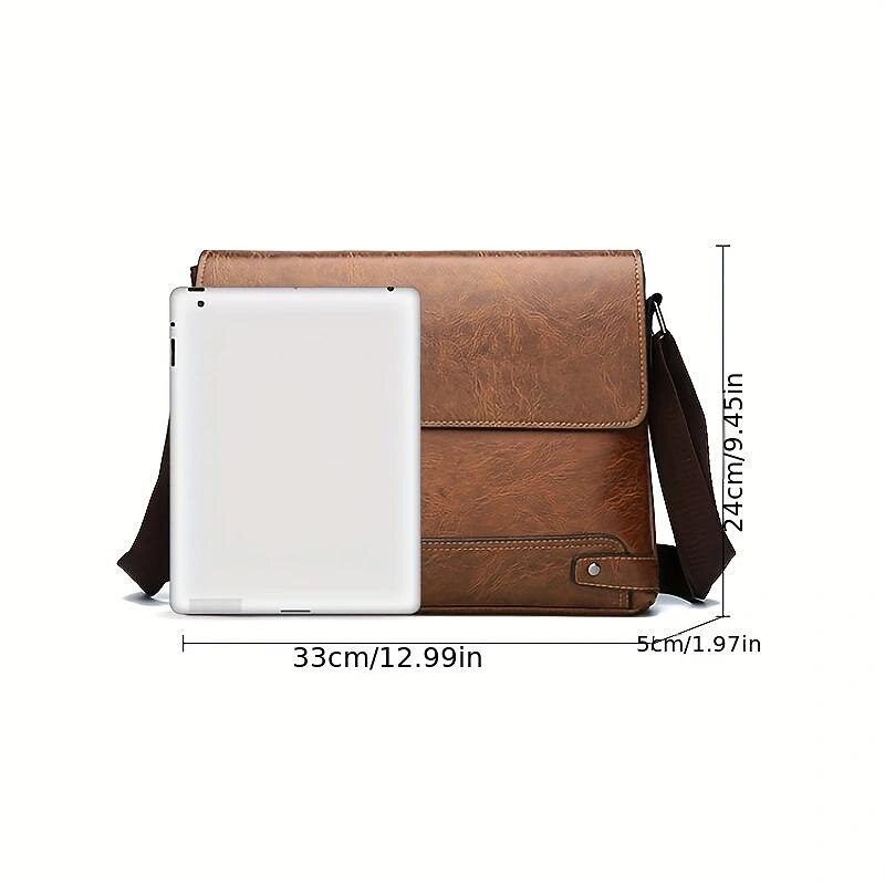 Men's Brown Faux Leather Messenger Bag - Classic Crossbody Design with Adjustable Strap, Perfect for Work or Travel4