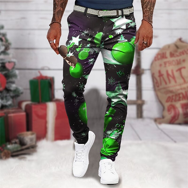 Christmas Bell Business Casual Men's 3D Print Christmas Pants Dress Pants Pants Trousers Outdoor Daily Wear Streetwear Polyester Yellow Red Blue S M L Medium Waist Elasticity Pants4