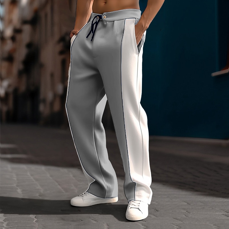 Men's Sweatpants Joggers Trousers Straight Leg Sweatpants Pleated Pants Patchwork Drawstring Elastic Waist Color Block Comfort Breathable Casual Daily Holiday Sports Fashion Black Navy Blue4