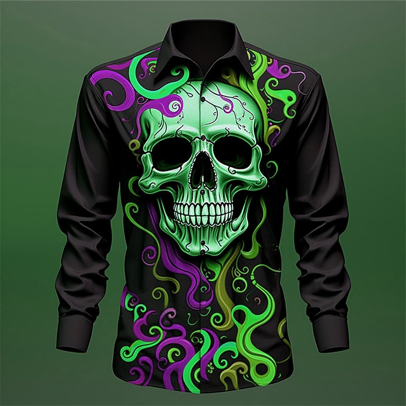 Skull Vintage Gothic Men's Shirt Outdoor Halloween Street Fall & Winter Turndown Long Sleeve Black Yellow Blue S M L Shirt4