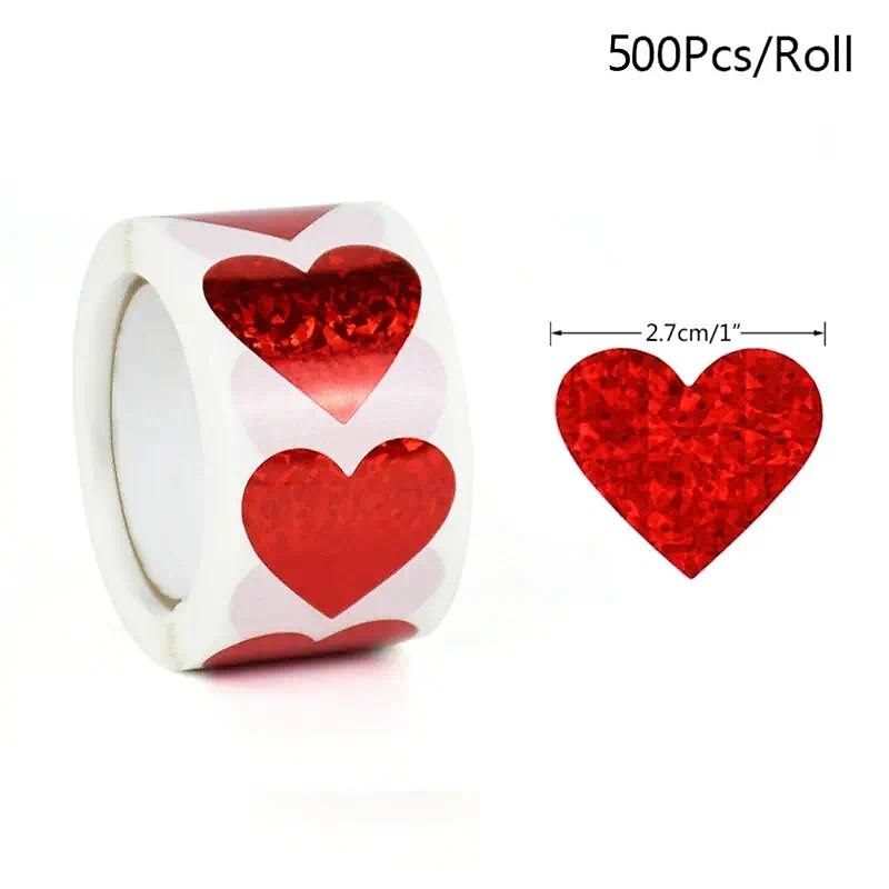 500Pcs/roll Sparkle Heart Stickers Red Love Scrapbooking Adhesive Sticker For Valentines Day Wedding Gift Box Bag Decoration Birthday Mother's Day Women's Day White Valentine's Day Gift2