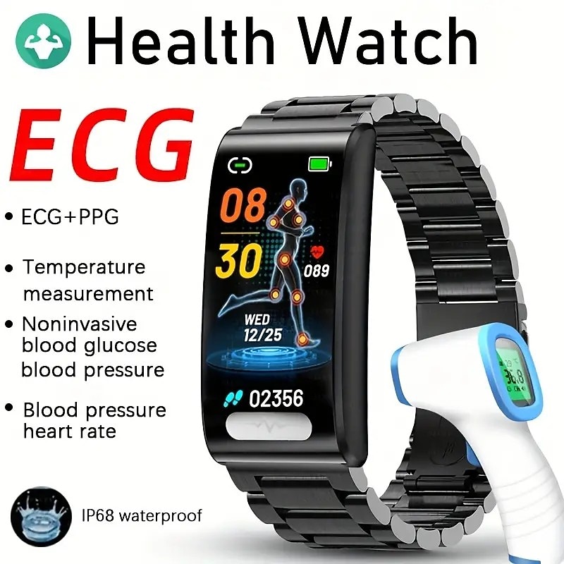 2023 ECG Smart Watch Men Non-invasive Blood Glucose Heart Rate Blood Pressure Monitor Sports Steps Smartwatch Women Android