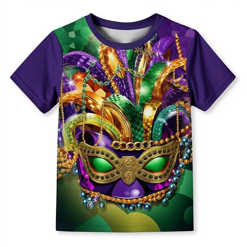 Carnival Boys 3D Mask Tee Shirt Short Sleeve 3D Print Summer Spring Active Sports Fashion Polyester Kids 3-12 Years Crew Neck Outdoor Casual Daily Regular Fit3