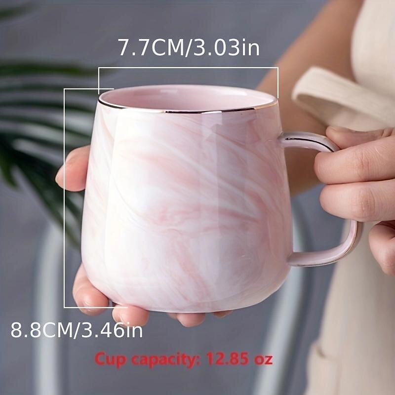 1pc Nordic Marble Pattern Insulated Coffee Cup with Golden Edge - Creative Ceramic Mug for Couples4